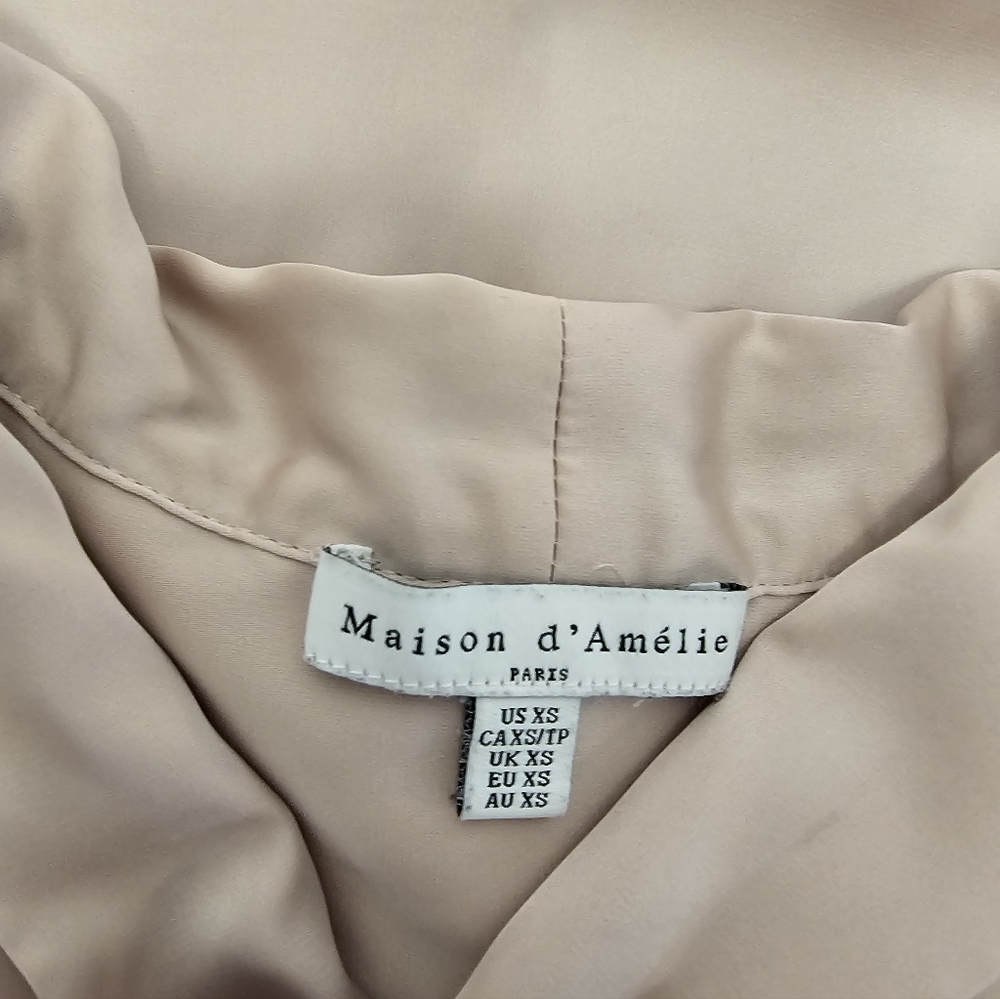 Maison D'Amelie Stain Silk Blush Pink Bow Tie Blouse Tank XS Preowned - Picture 8 of 9